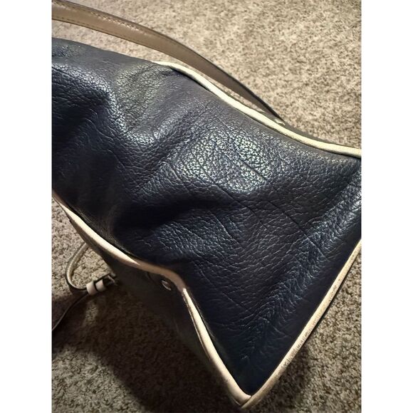 Coach Mickie Spectator Leather Satchel Tote Chalk/Navy Women's Bag - Picture 5 of 9